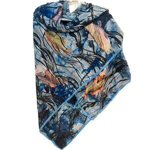 MANTERO Gorgeous FISH Print LARGE Silk Scarf 50in Square Italy Vibrant Elegant
